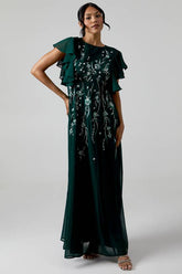 Ruffle Sleeve Embroidered Bridesmaid Dress