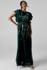 Ruffle Sleeve Embroidered Bridesmaid Dress
