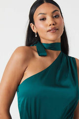 One Shoulder Tie Neck Satin Bridesmaid Dress