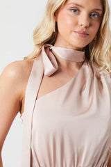 One Shoulder Tie Neck Satin Bridesmaid Dress