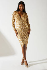 Party Sequin Long Sleeve Batwing Midi Dress