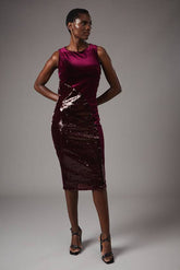 Party Sequin Pencil Dress With Velvet Cowl Back