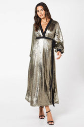 Party Metallic Long Sleeve Wrap Dress