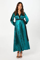 Petite Party Metallic Long Sleeve Wrap Midi Dress