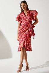 Feather Brushstroke Print Wrap Dress