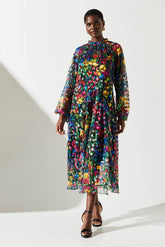Printed Jacquard Mesh Dress