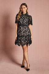 Lace Shirt Mini Belted Dress