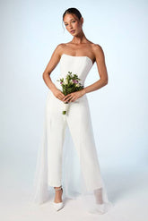 Corset Crepe Wedding Jumpsuit with Organza Overlay