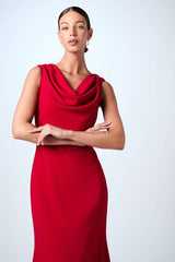 Twist Detail Cowl Neck Satin Maxi Bridesmaid Dress