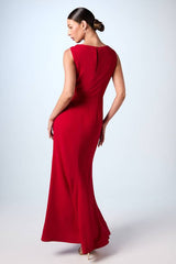 Twist Detail Cowl Neck Satin Maxi Bridesmaid Dress
