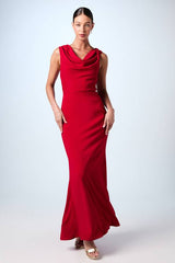 Twist Detail Cowl Neck Satin Maxi Bridesmaid Dress
