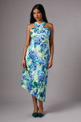 Petite Pleat Halter Midi Dress