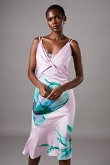 Lace Insert Satin Fitted Dress