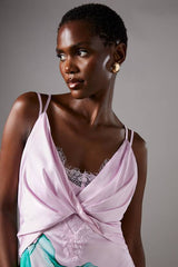Lace Insert Satin Fitted Dress