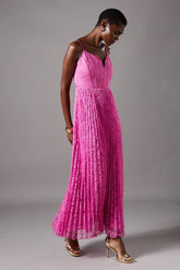 Lace Pleated Maxi Dress