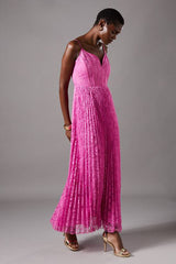 Lace Pleated Maxi Dress