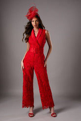 Lisa Tan Lace Belted Jumpsuit