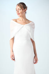 Chiffon Bardot Satin Maxi Wedding Dress with Drape Detail