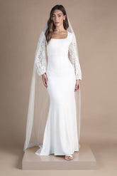 Square Neck Statement Sleeve Maxi Fishtail Wedding Dress