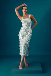 Coast Muse Strappy 3D Sequin Flower Midi Dress