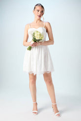 Embellished Lace Bandeau Bridal Mini Dress