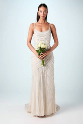 Embellished Strappy Maxi Wedding Dress with Train