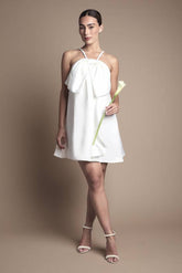 Strappy Bow Detail Voluminous Mini Wedding Dress