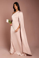 Coast Honoured Petite Drape One Shoulder Satin Maxi Bridesmaid Dress