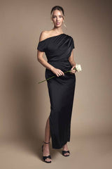 Satin Ruched Detail Off The Shoulder Maxi Bridesmaid Dress