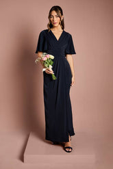 V Neck Flutter Sleeve Bridesmaid Dress