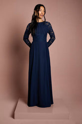 Lace Sleeve Pleat Detail Bridesmaid Dress