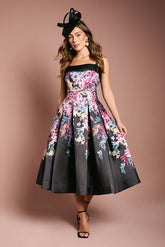Print Full Skirted Twill Midi Dress