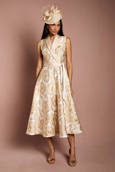 Sleeveless Tux Jacquard Fit And Flare Midi Dress