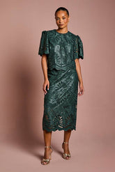 Petite PU Lace Midi Skirt