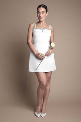 Diamante Bow Trim Mini Wedding Dress