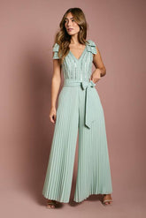 Embellished Bow Shoulder Wide Leg Jumpsuit