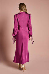 Blouson Sleeve Satin Midi Dress