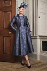 Lisa Tan Cap Sleeve Jacquard Full Skirted Midi Dress