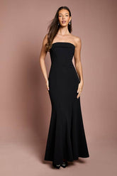 Bandeau Fitted Crepe Fishtail Maxi Dress