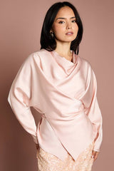 Petite Cowl Neck Long Sleeve Blouse