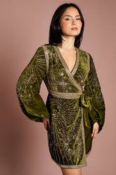 Petite Party Sequin Velvet Wrap Mini Dress