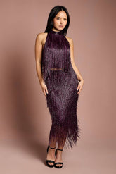 Petite Fringe Embellished Midi Skirt