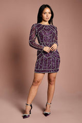 Petite Pearl Detail Mini Dress With Long Sleeve