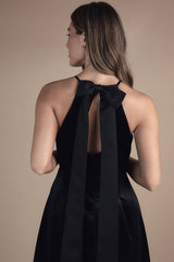 Velvet Halterneck Bow Back Maxi Bridesmaid Dress