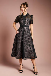 Floral Lace Collared Midi Dress