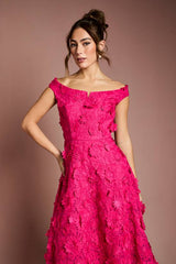 3d Floral Bardot Midi Dresss