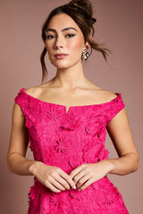 3d Floral Bardot Midi Dresss