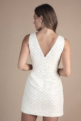 Sleeveless V Neck Embellished Mini Dress