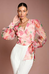 Printed Organza Wrap Top