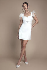 Feather Trim Diamante Detail Mini Dress